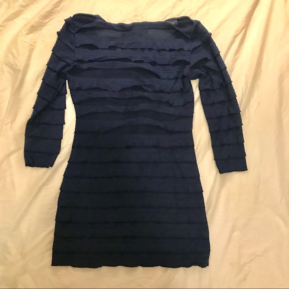 Max Studio Navy Blue Fitted Ruffle Dress Small - Picture 4 of 5